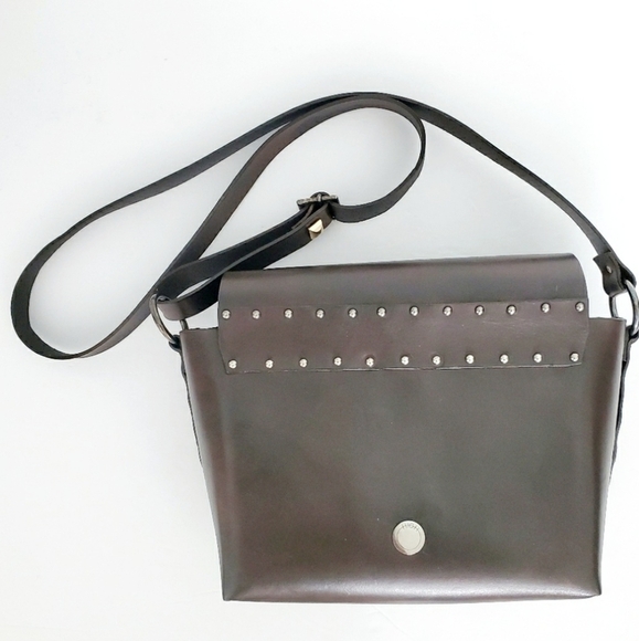 HIGH Everyday Couture Studded Brown Made in Italy Leather Bag - Picture 3 of 10